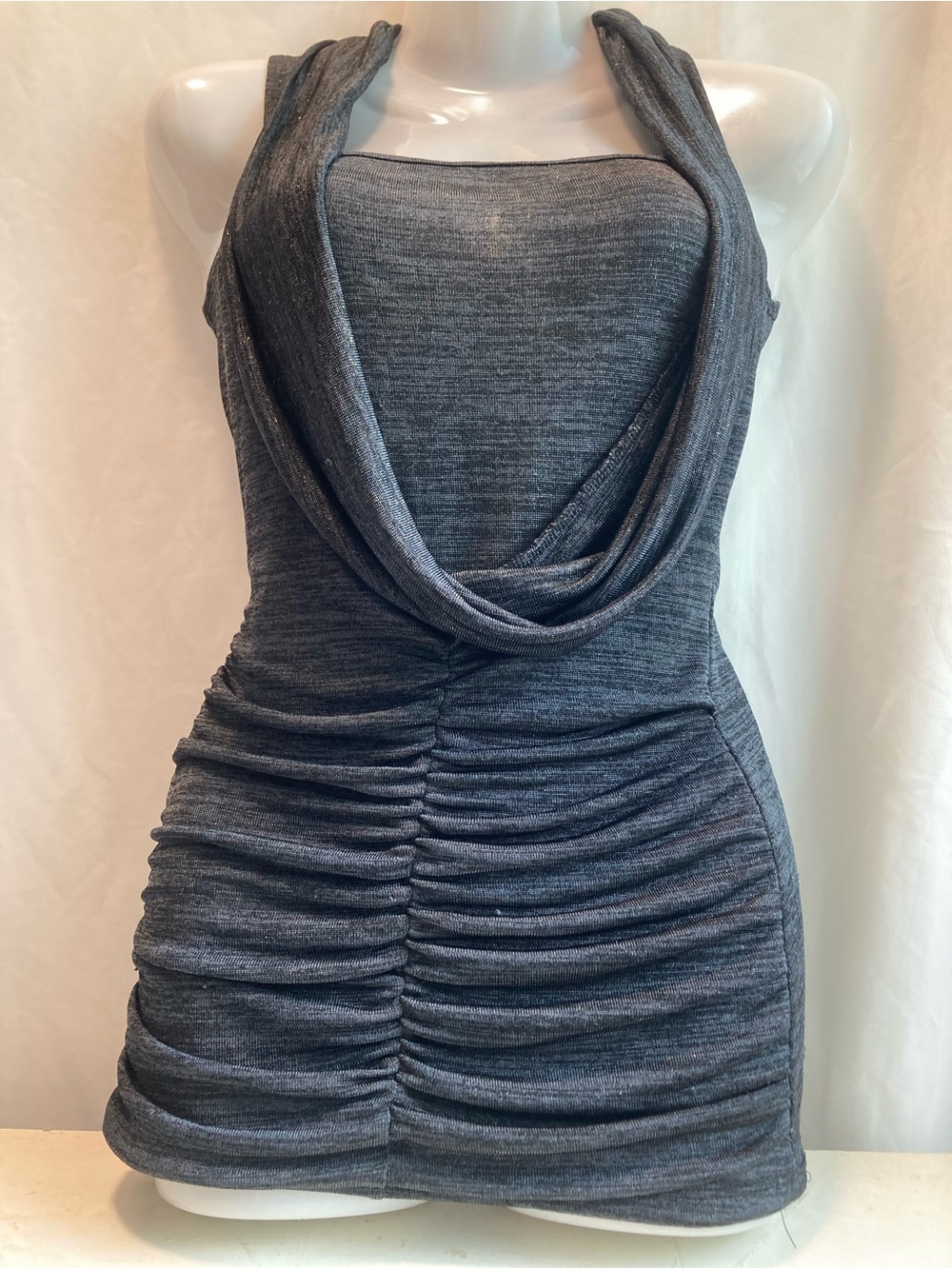 Limite Grey Ruched Cowl Neck Bodycon Dress Small